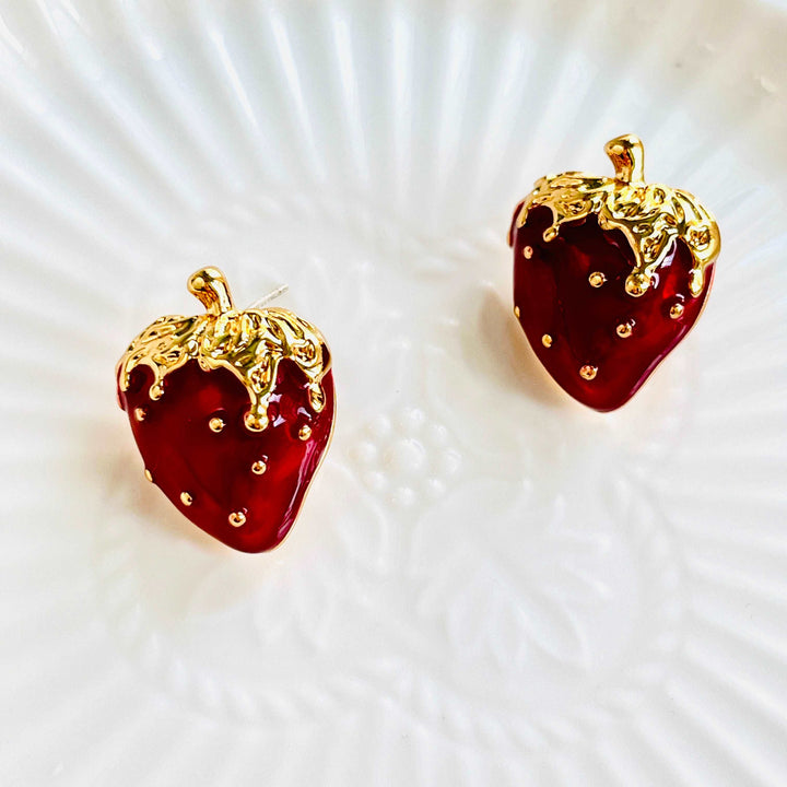 Enamel Sweet Strawberry Stud Earrings