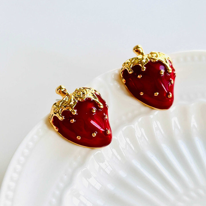 Enamel Sweet Strawberry Stud Earrings