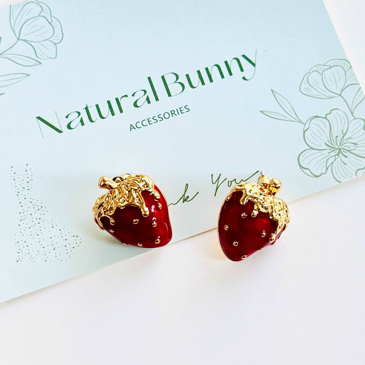 Enamel Sweet Strawberry Stud Earrings