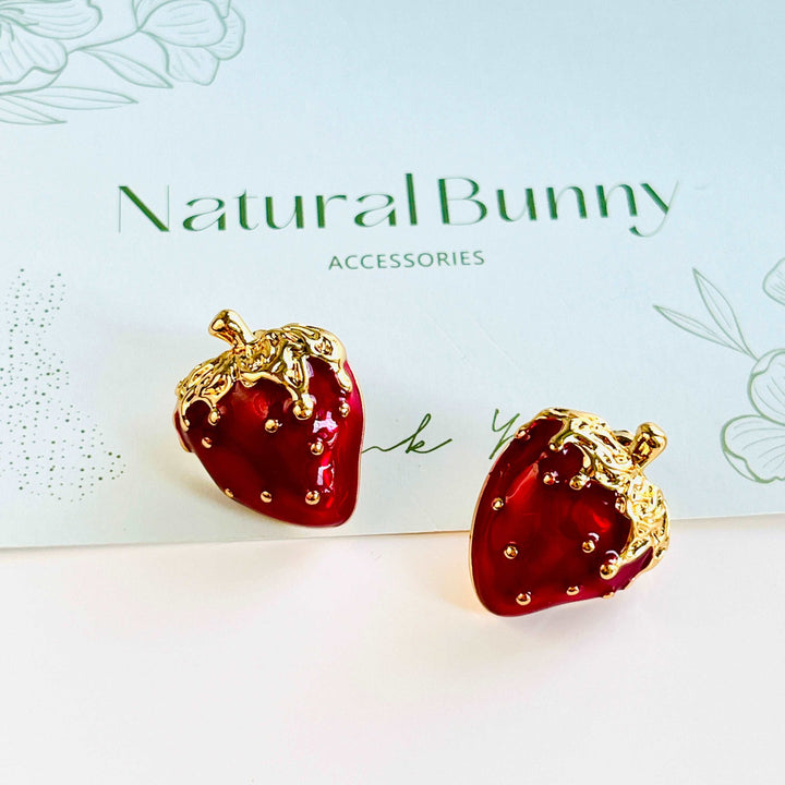Enamel Sweet Strawberry Stud Earrings
