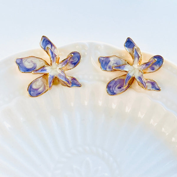 Enamel Violet Flower Stud Earrings - Natural Bunny Accessories