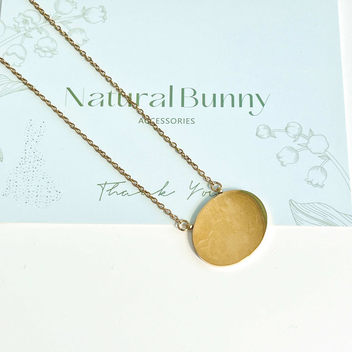 Engraved Rabbit Oval Disk Pendant Necklace