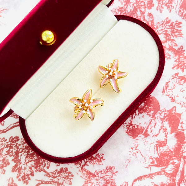 Exquisite Pink Lily Stud Earrings