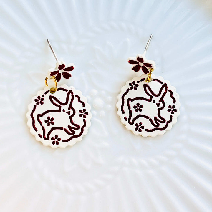 Flower Rabbit Drop Earrings / Clip-on Earrings