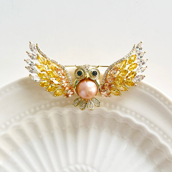 Flying Owl Freshwater Pearl Brooch