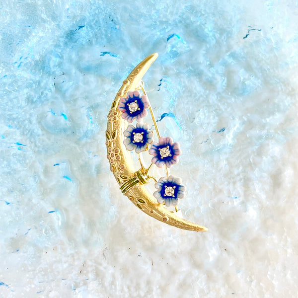 Forget - me - not Moon Brooch - Natural Bunny Accessories