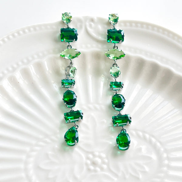 Fresh Green Geometric Gemstone Dangle Earrings