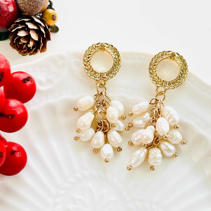 Freshwater Pearl Cluster Tassel Earrings