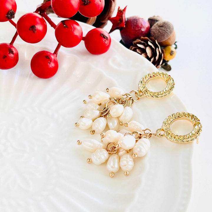 Freshwater Pearl Cluster Tassel Earrings