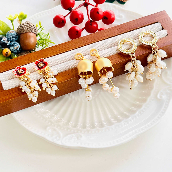 Freshwater Pearl Cluster Tassel Earrings
