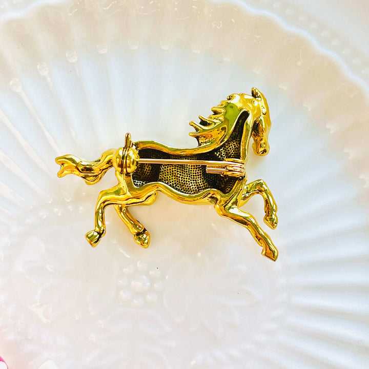 Galloping Golden Horse Brooch