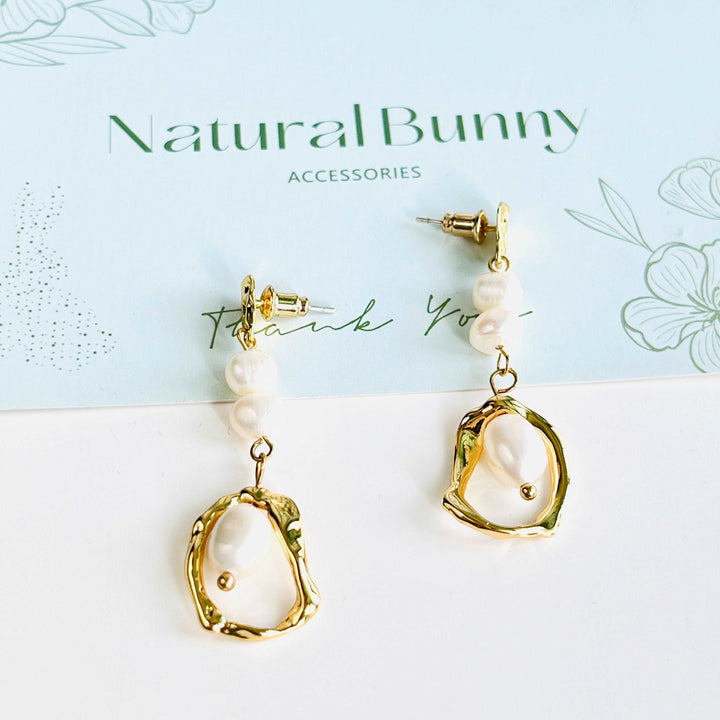 Geometric Long Freshwater Pearl Drop Earrings