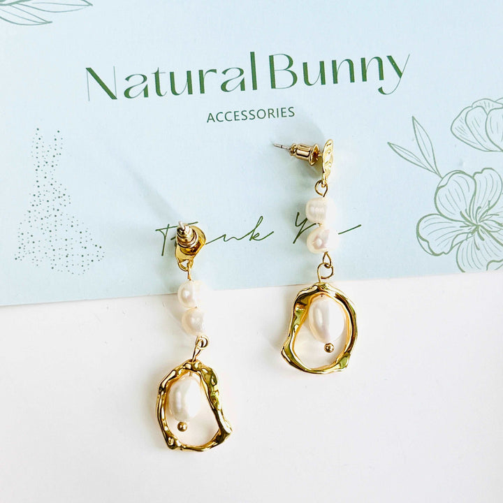 Geometric Long Freshwater Pearl Drop Earrings