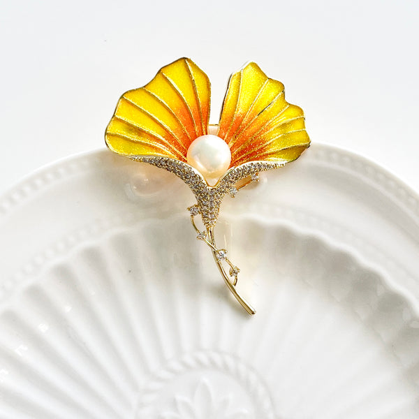 Ginkgo Leaf Pearl Brooch