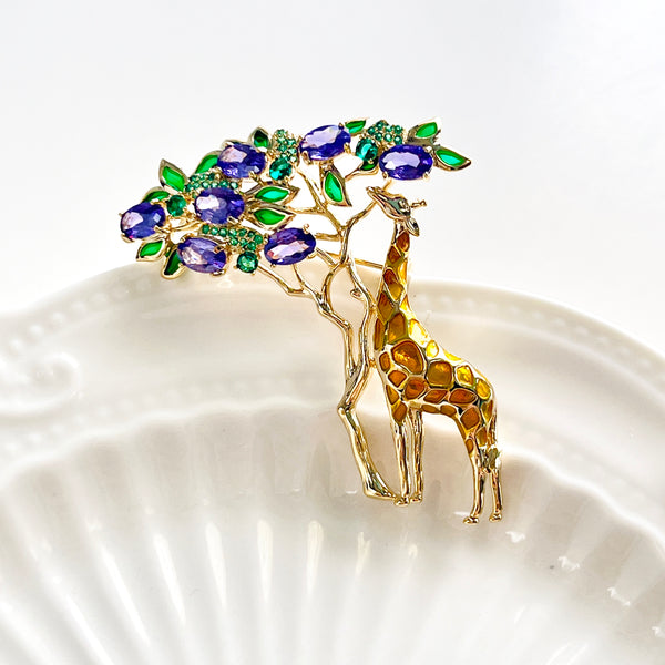 Giraffe Under The Blue Jacaranda Tree Brooch