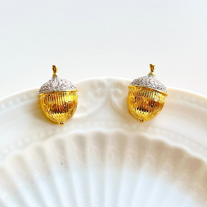 Golden Acorn Nut Stud Earrings - Natural Bunny Accessories