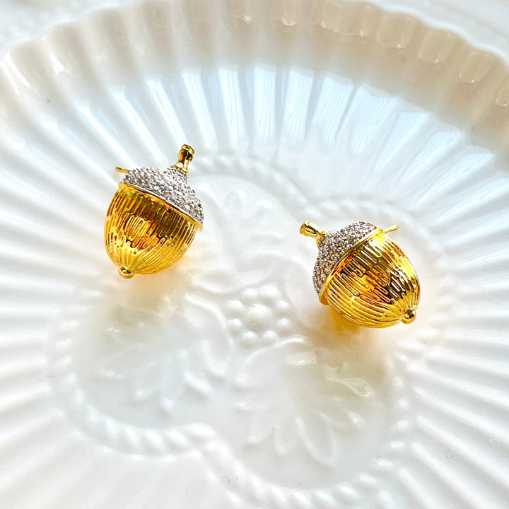 Golden Acorn Nut Stud Earrings - Natural Bunny Accessories