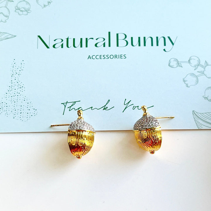 Golden Acorn Nut Stud Earrings - Natural Bunny Accessories