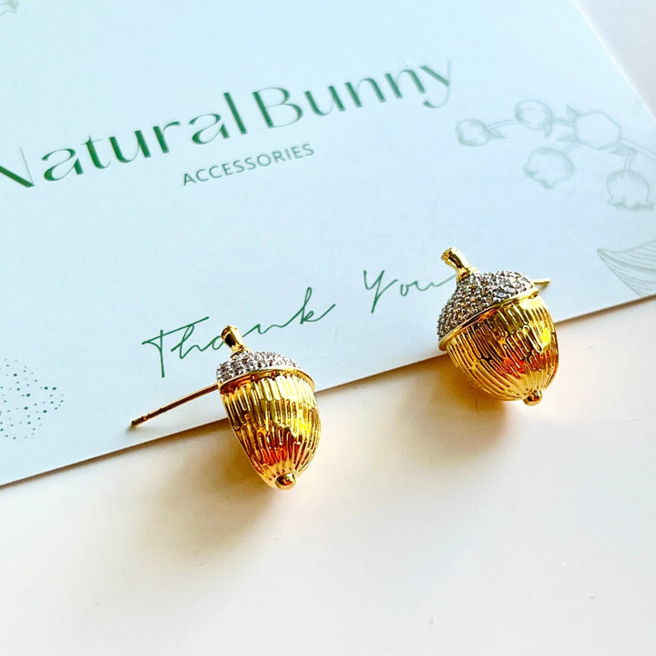 Golden Acorn Nut Stud Earrings - Natural Bunny Accessories