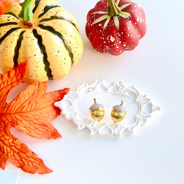 Golden Acorn Nut Stud Earrings - Natural Bunny Accessories