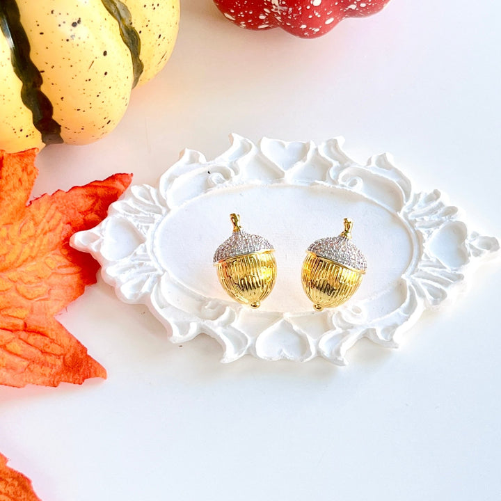 Golden Acorn Nut Stud Earrings - Natural Bunny Accessories