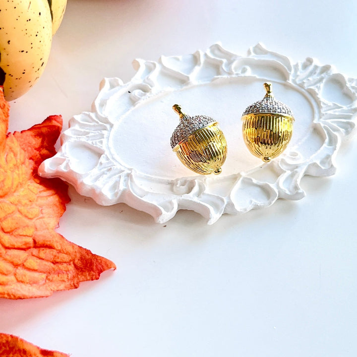 Golden Acorn Nut Stud Earrings - Natural Bunny Accessories