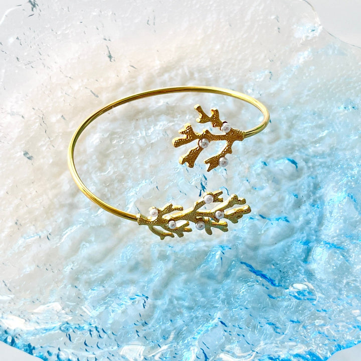 Golden Coral Open Cuff Bangle Bracelet - Natural Bunny Accessories
