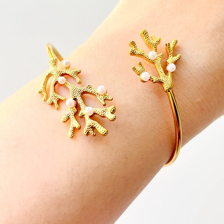 Golden Coral Open Cuff Bangle Bracelet - Natural Bunny Accessories