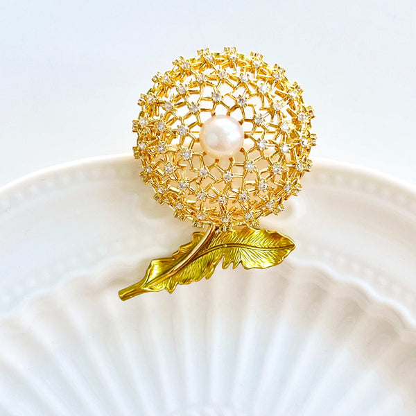 Golden Dandelion Pearl Brooch