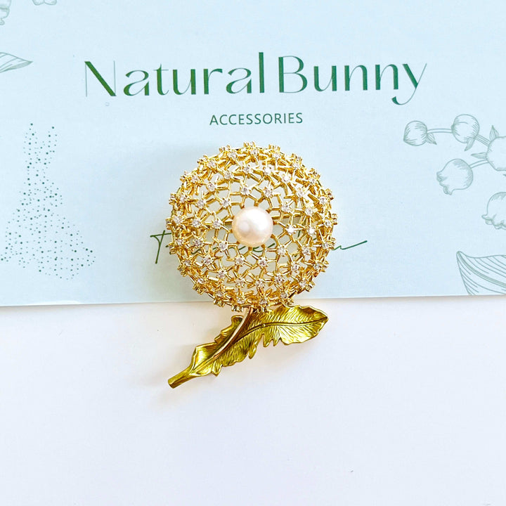 Golden Dandelion Pearl Brooch