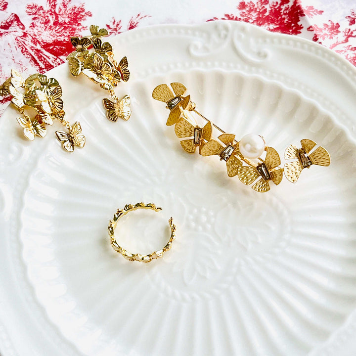 Golden Flying Butterflies Drop Earrings