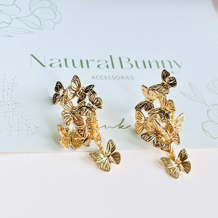 Golden Flying Butterflies Drop Earrings