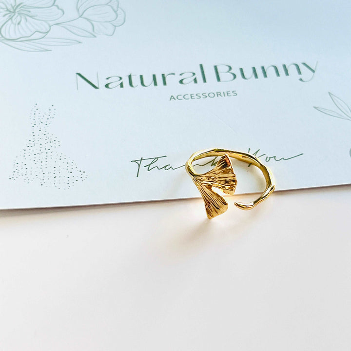 Golden Ginkgo Leaf Open Ring