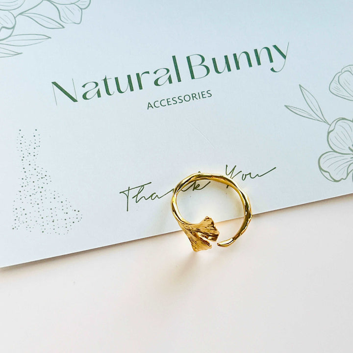 Golden Ginkgo Leaf Open Ring