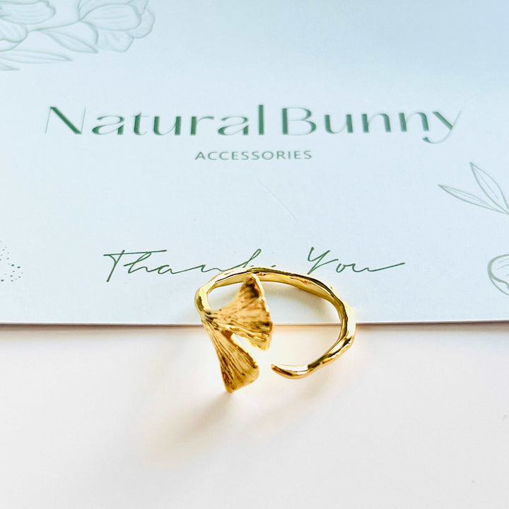 Golden Ginkgo Leaf Open Ring