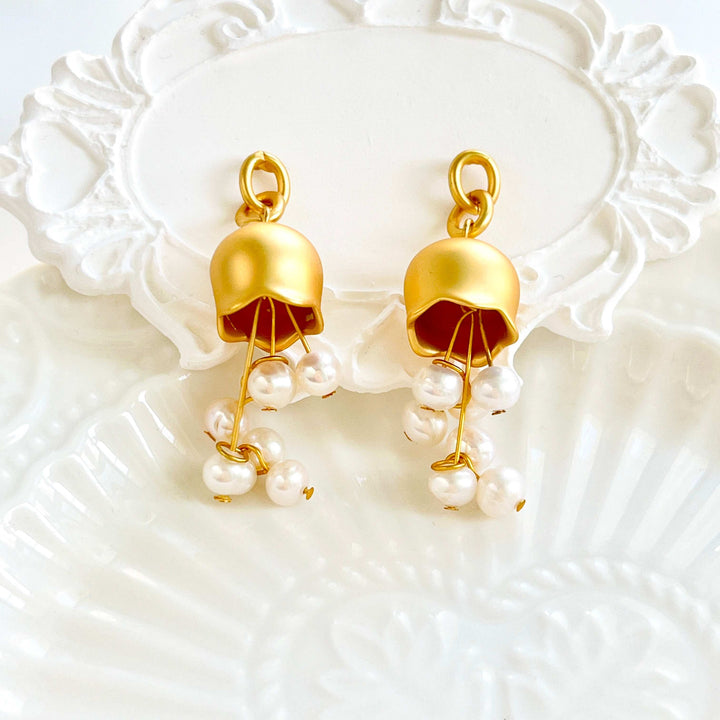 Golden Lily Of The Valley Pearl Tassel Earrings
