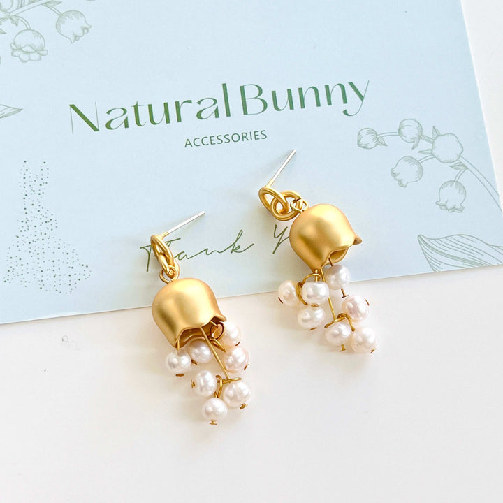 Golden Lily Of The Valley Pearl Tassel Earrings