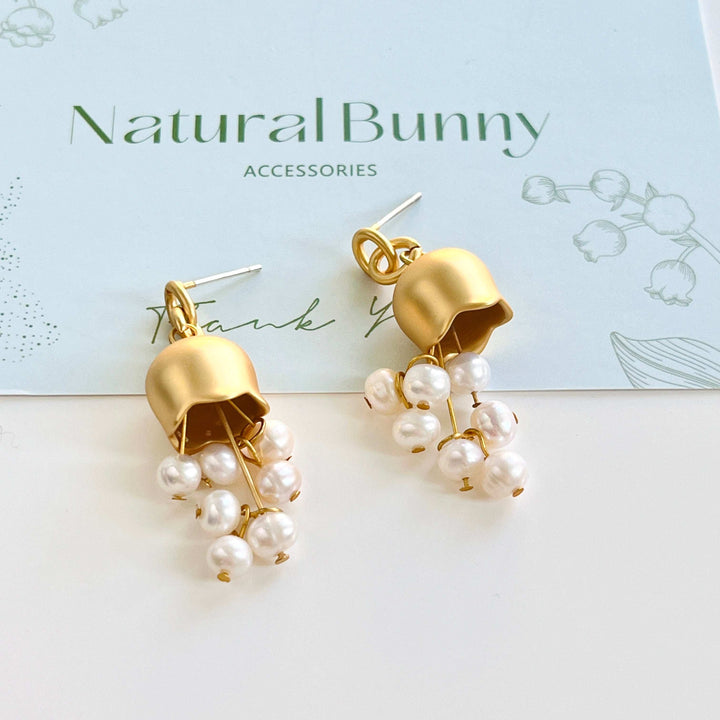 Golden Lily Of The Valley Pearl Tassel Earrings