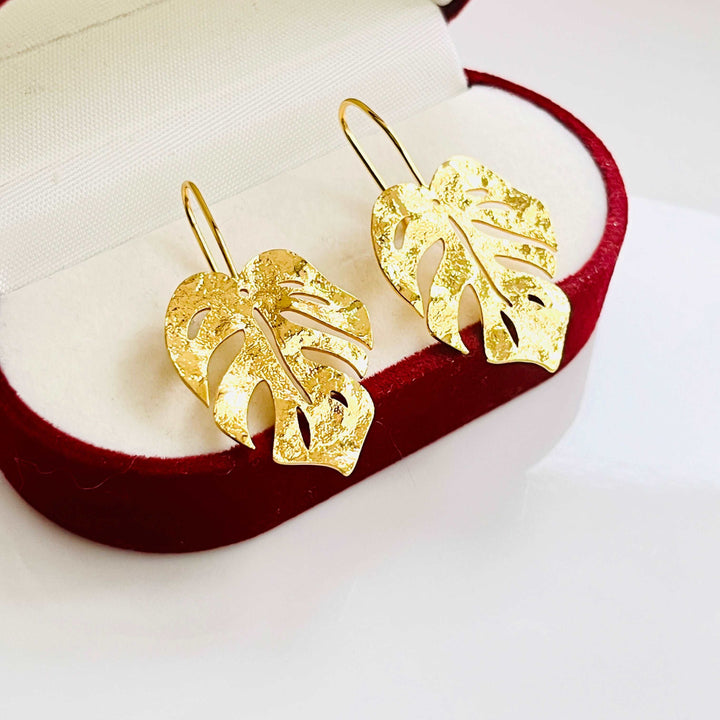 Golden Monstera Leaf Earrings