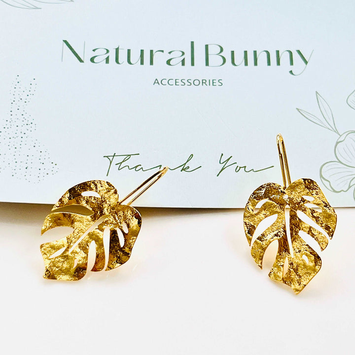 Golden Monstera Leaf Earrings