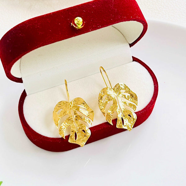 Golden Monstera Leaf Earrings