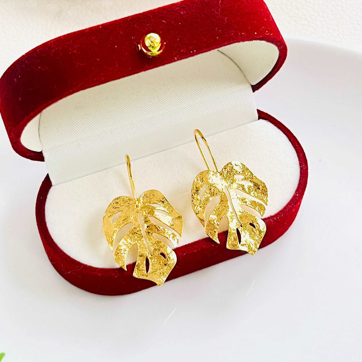 Golden Monstera Leaf Earrings