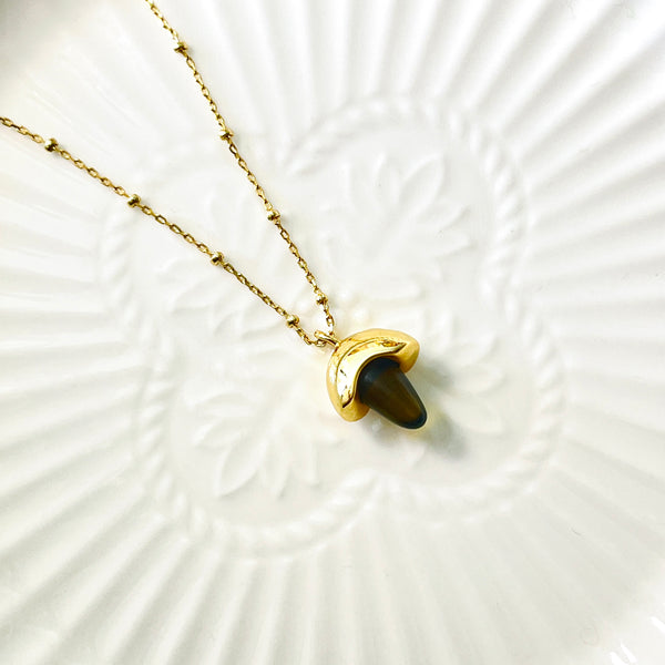 Golden Mushroom Pendant Necklace