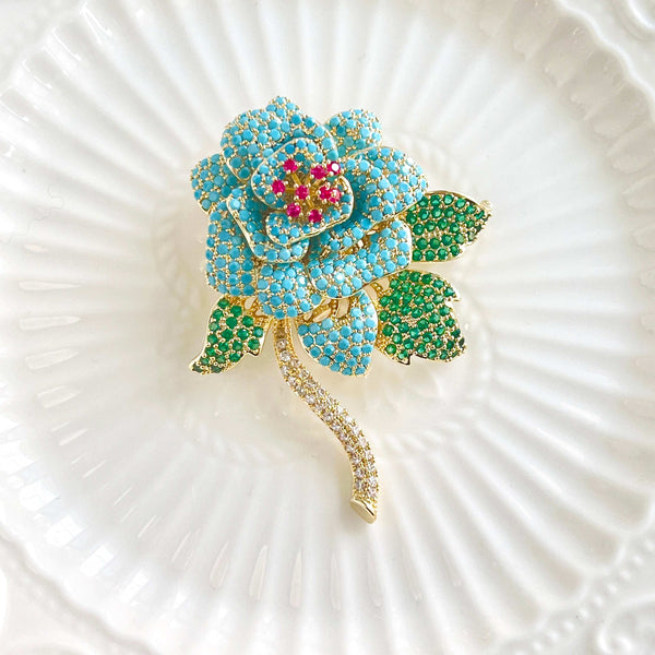 Gorgeous Blue Turquoise Rose Brooch