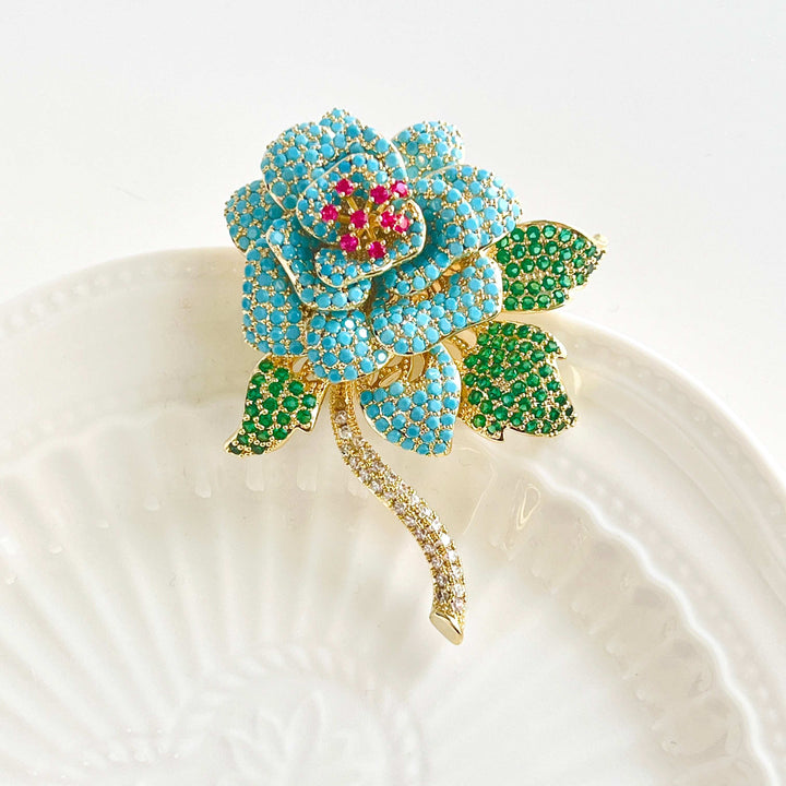 Gorgeous Blue Turquoise Rose Brooch
