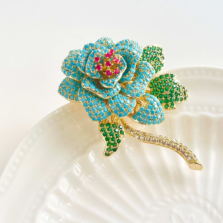 Gorgeous Blue Turquoise Rose Brooch