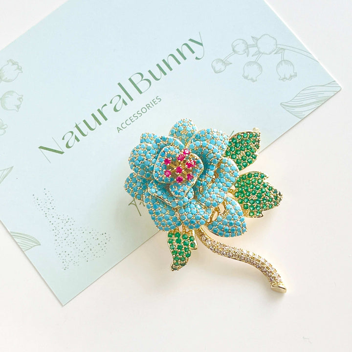 Gorgeous Blue Turquoise Rose Brooch