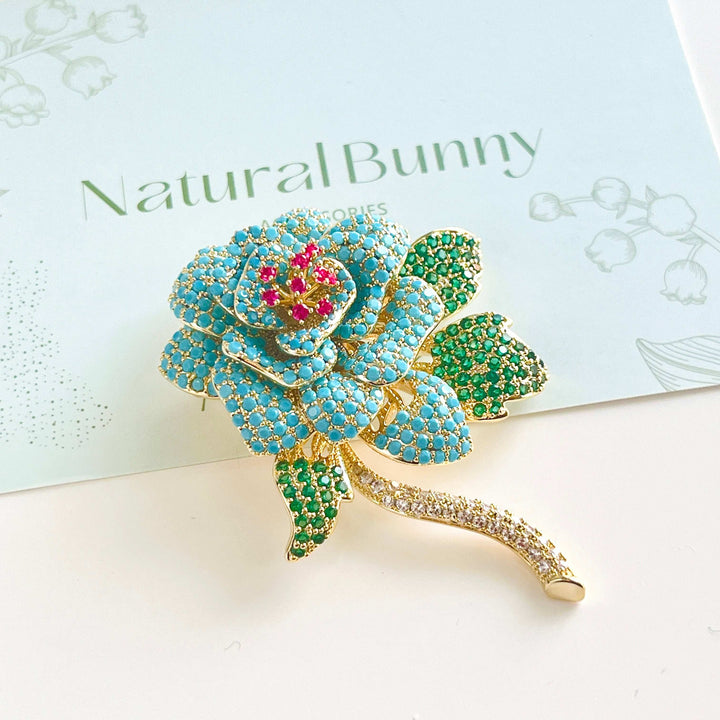 Gorgeous Blue Turquoise Rose Brooch