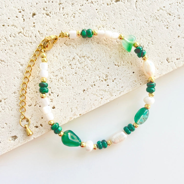 Green Agate Pearl Beaded Necklace / Bracelet - Natural Bunny Accessories