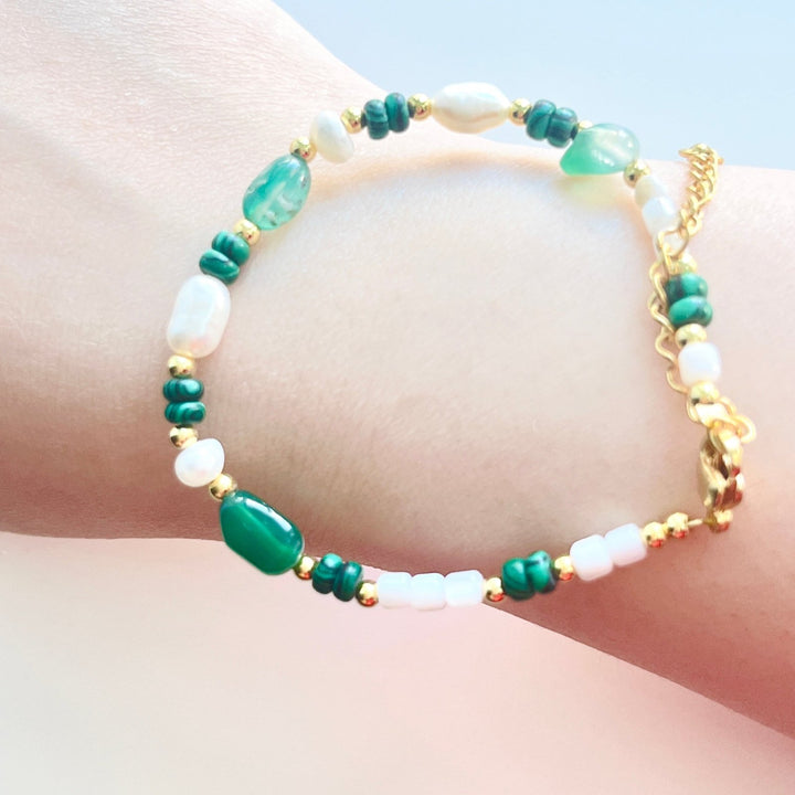 Green Agate Pearl Beaded Necklace / Bracelet - Natural Bunny Accessories